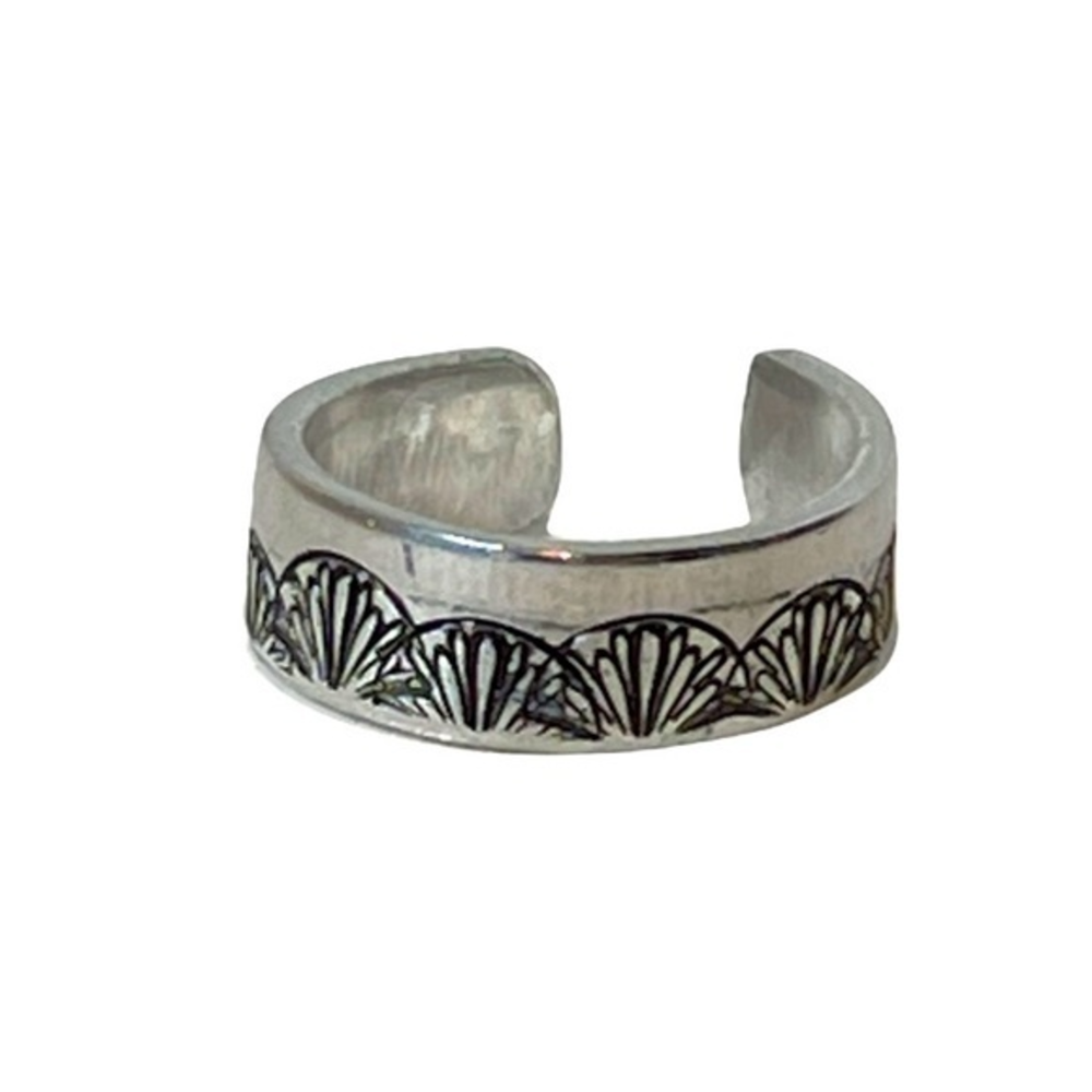 Handmade 7 stamped boho peacock silver hypoallergenic adjustable cuff ring